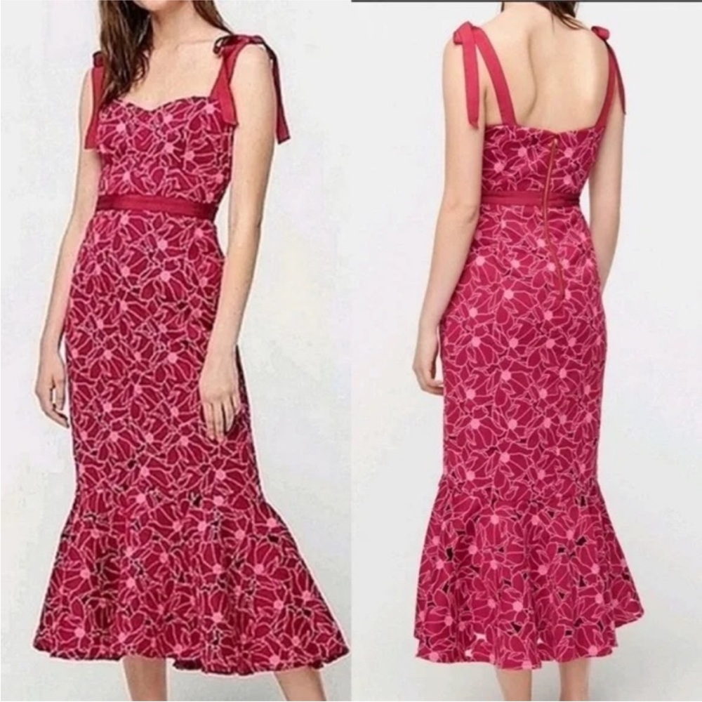 J.Crew Eyelet Midi Dress Flounce Hem Berry Red Pink 4 Small